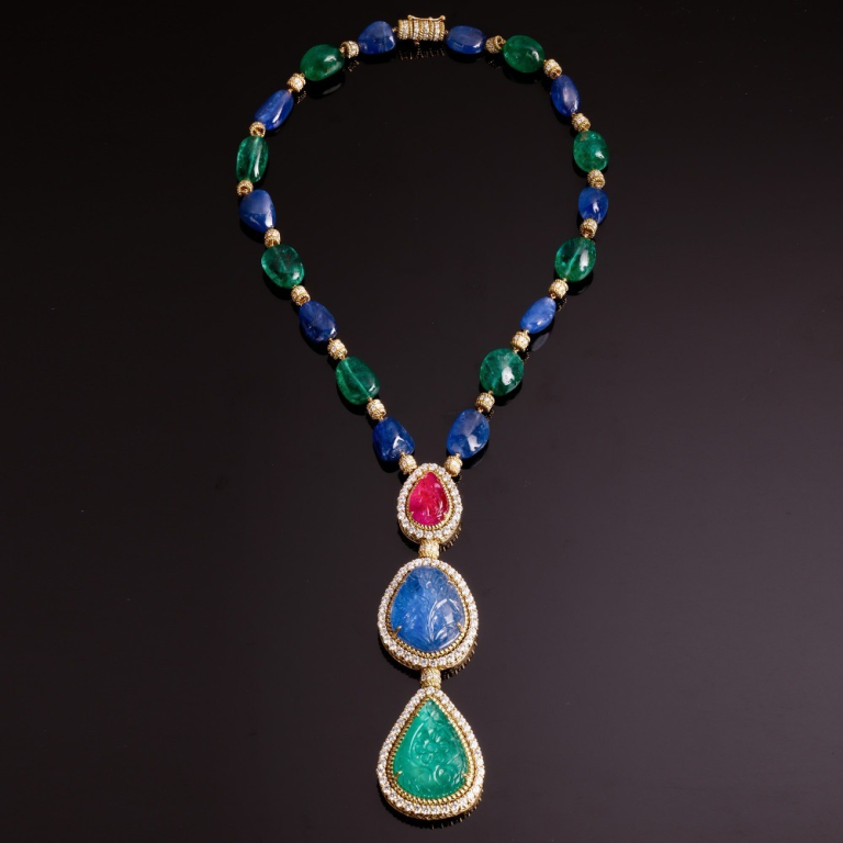 Rugiada, Coloured gem and diamond necklace
